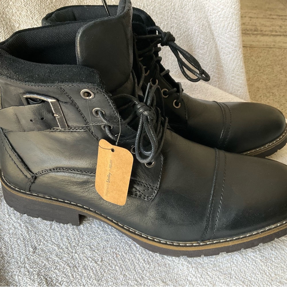 Vostey Black Leather Men's Boots